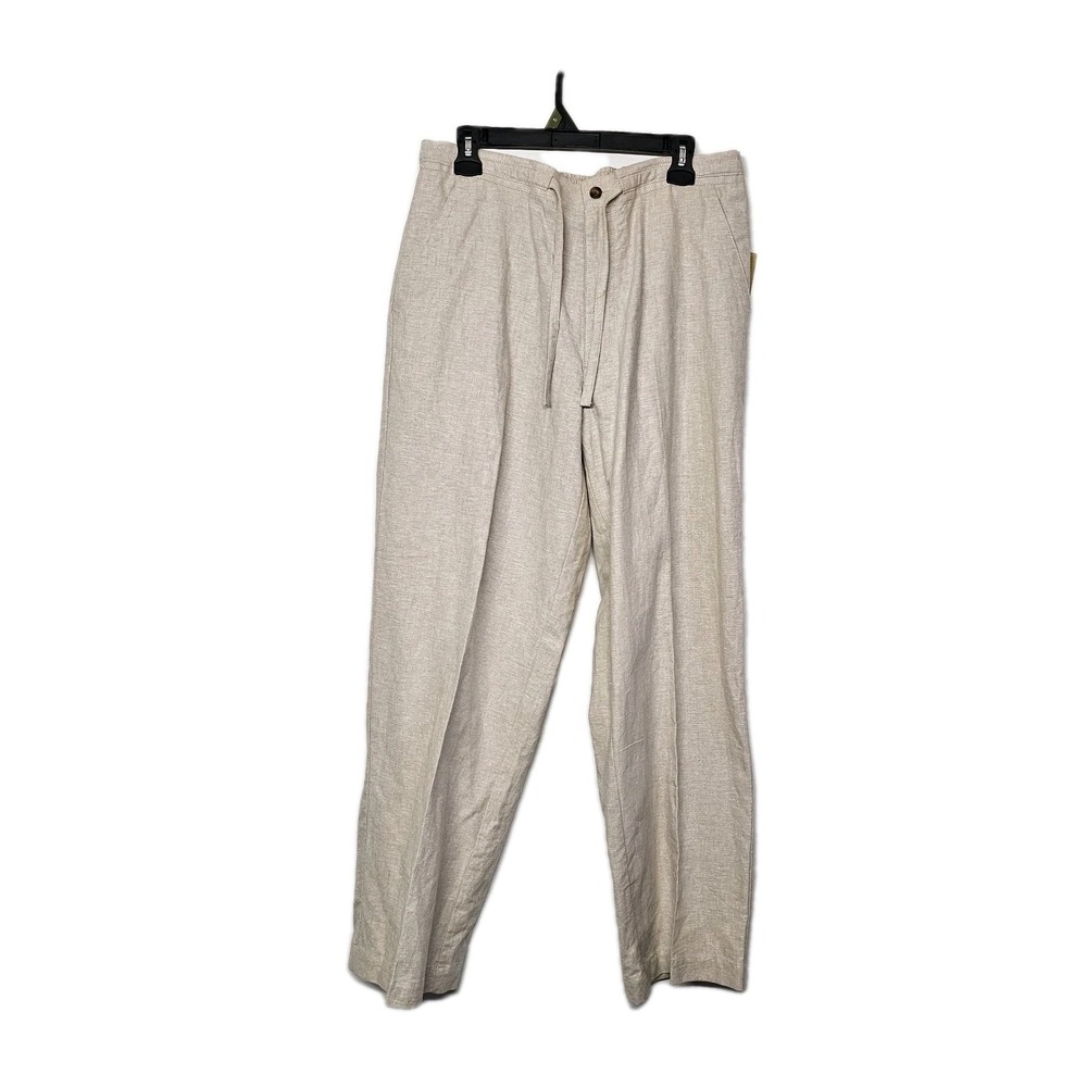 NWT Havanera Co Linen Blend Pant‎ Mens  Large (36/38) Tan Flat Front Drawstring